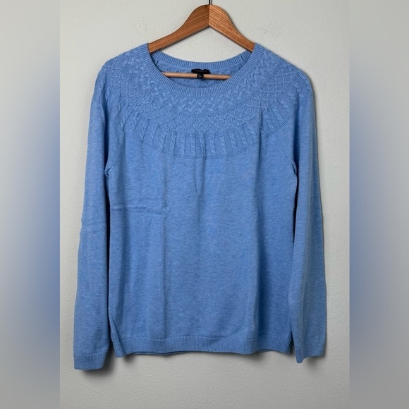 NWT Talbots Cable-Yoke Cotton/Cashmere Blend Sweater in Light Blue Size Large - Picture 1 of 8